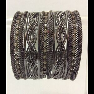 Ornate Oxidized Silver Bangles with Filigree and Lattice Patterns